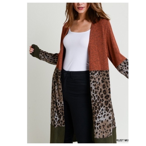 Marled & Leopard Print Color Block Cardigan - Picture 1 of 5
